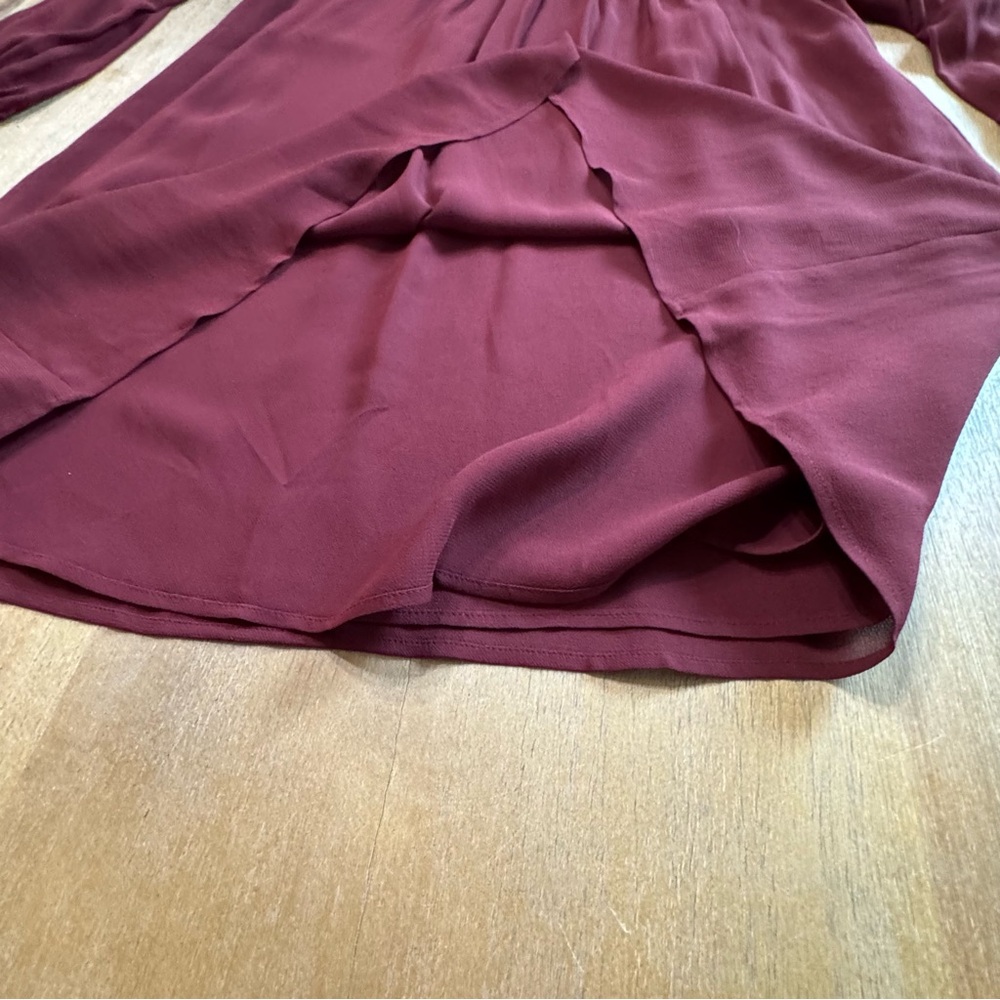 Reformation Dress Long Sleeve Mock Neck Pleated Shift Burgundy XS - Picture 6 of 16